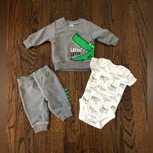 Carter’s Boys 3M 3-Piece Set - Gray Sweatshirt “Later Gator” w/Matching Pants